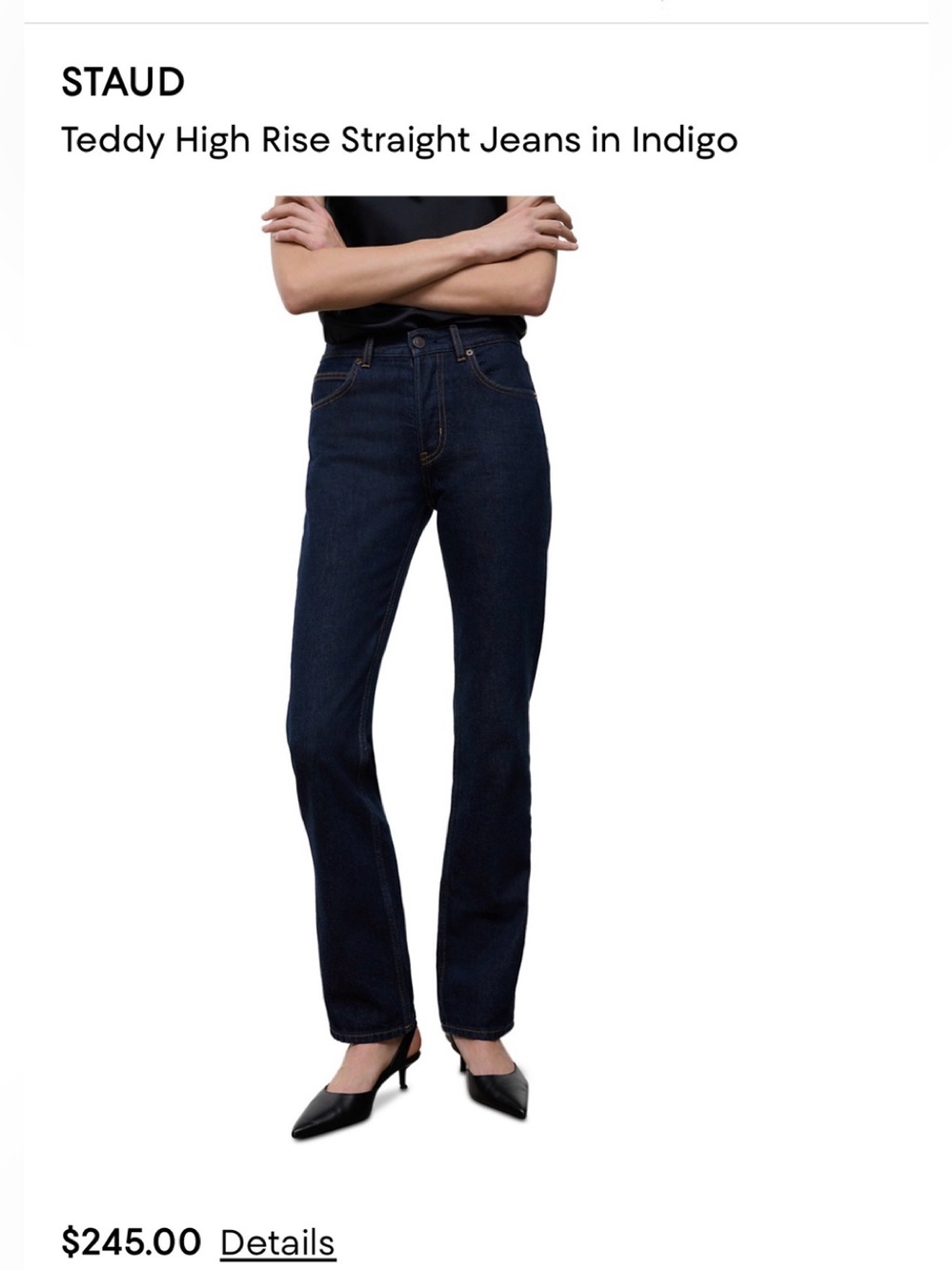 STAUD Teddy High Rise Straight Jeans in Indigo